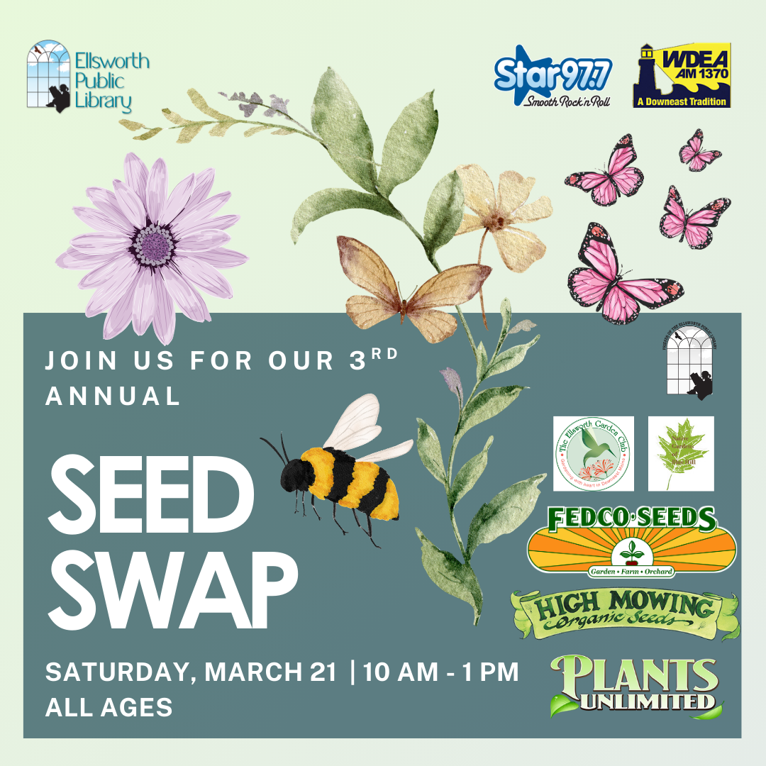 Event Thumbnail promoting the 3rd annual seed swap with flowery graphics and partner logos.