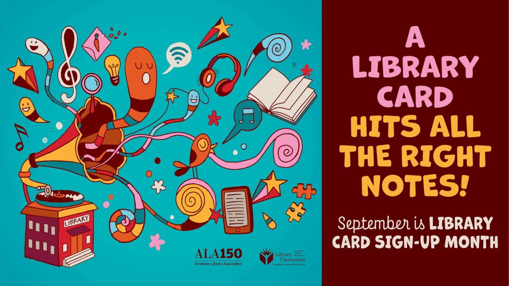 Visual promoting Library Card Sign-Up Month 2026.